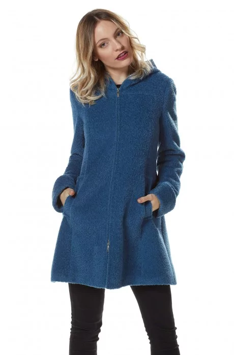 Woven coat FLURINA ladies alpaca wool hood lined