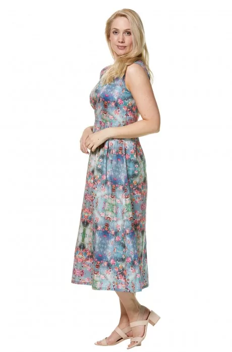 ARABELLA floral printed midi sleeveless dress made of organic pima cotton  for women