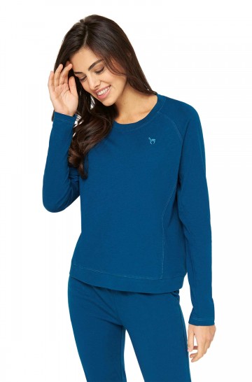 Alpaka Pyjama Damen Sweatshirt DREAMLINE aus Alpaka-Baumwoll-Mix